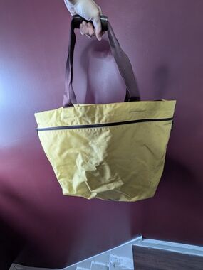 HERVE CHAPELIER Yellow XL Tote with Brown Shoulder Straps Logo Made In France